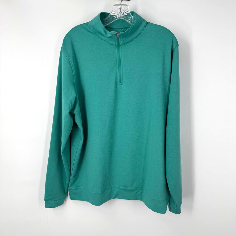 Peter Millar Perth Melange Performance Quarter Zip Golf Pullover L Teal Green